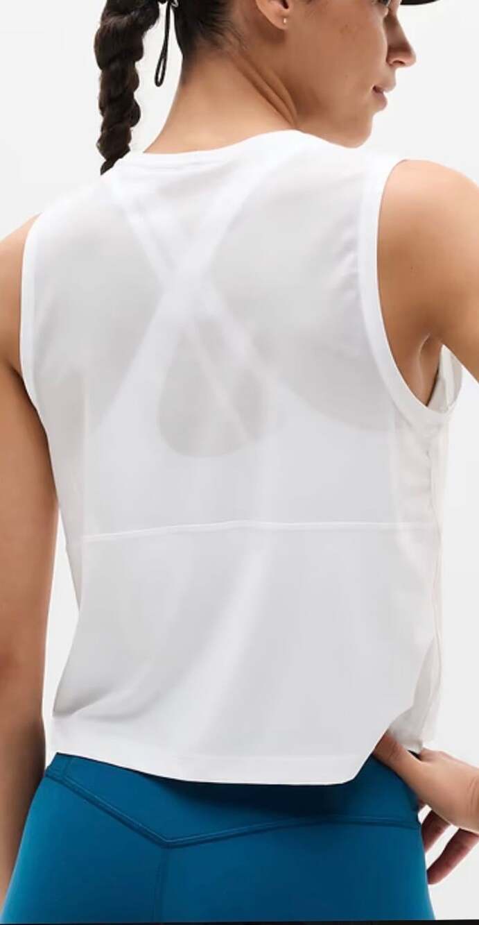 Athleta Ultimate Muscle Tank Top White Size XL Sheer Back Active